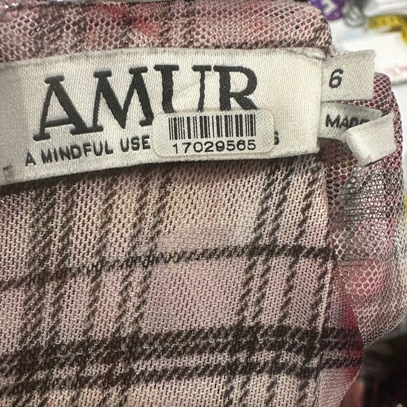 Amur Pink Plaid Sheath Midi Dress SIZE 6 Mesh Work Preppy Ruched Designer $500 - Picture 11 of 13